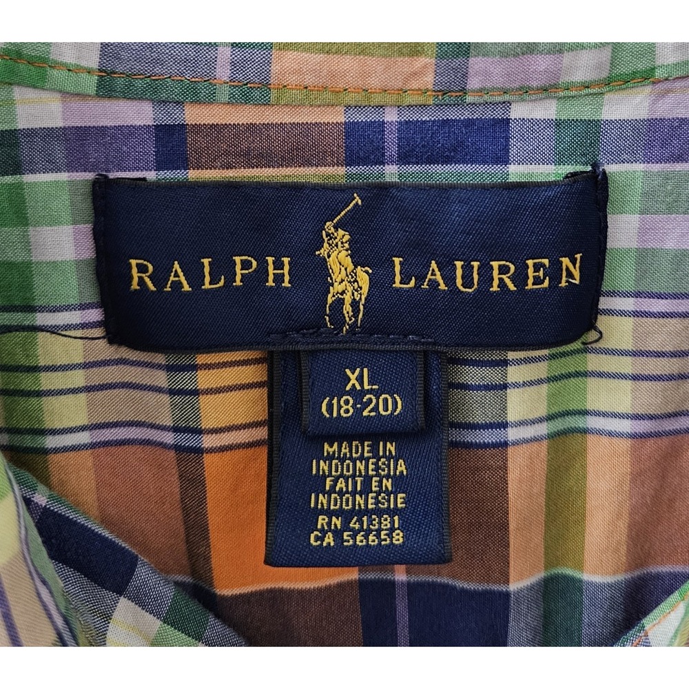 Ralph Lauren Boys Polo Plaid‎ Button Down Size XL 18-20  Short Sleeve Shirt Pony - Picture 2 of 4